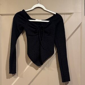 Gaze Black Textured Crop Top